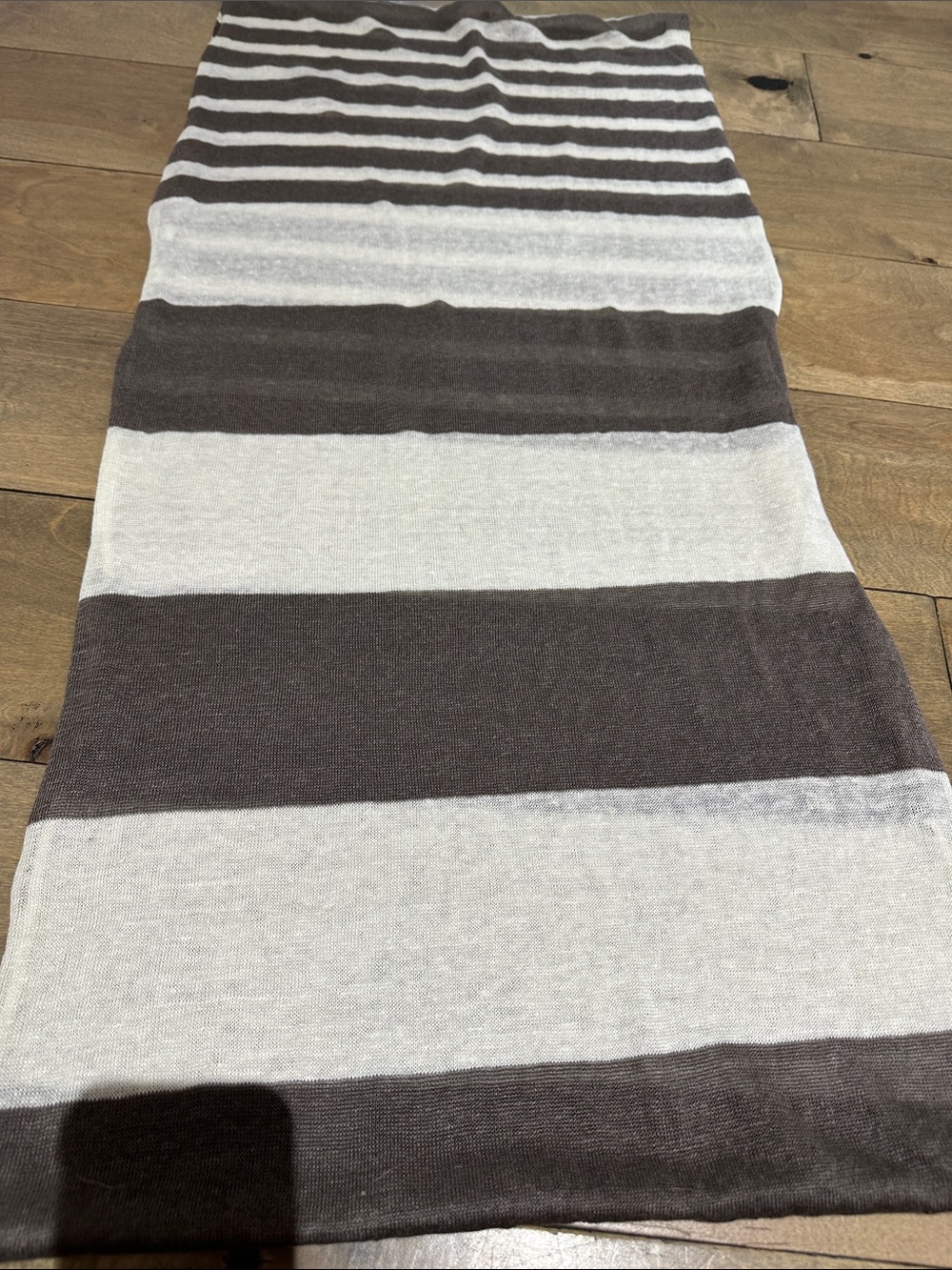 Vince Infinity Cream and Gray (Taupe) Striped Lightweight Wrap Scarf - Picture 3 of 4
